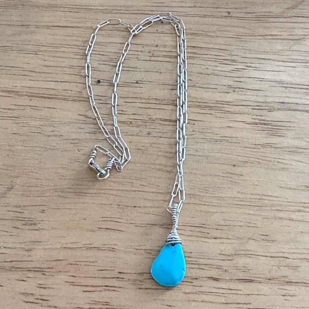 Turquoise Teardrop Pendant Necklace - Sterling Silver Chain